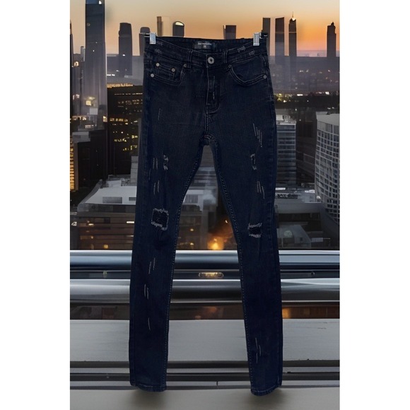 Serenede Jeans Men 28 Black Charcoal Distressed Metal Logo Street City Stretch - Picture 1 of 10